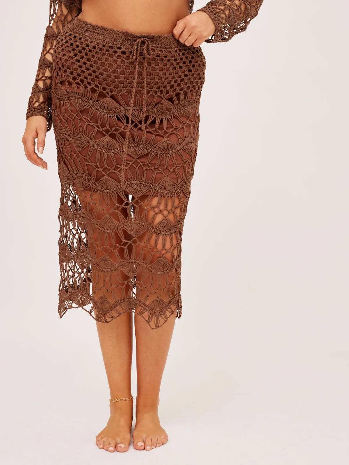 Cora Crochet Midi Skirt / Brown