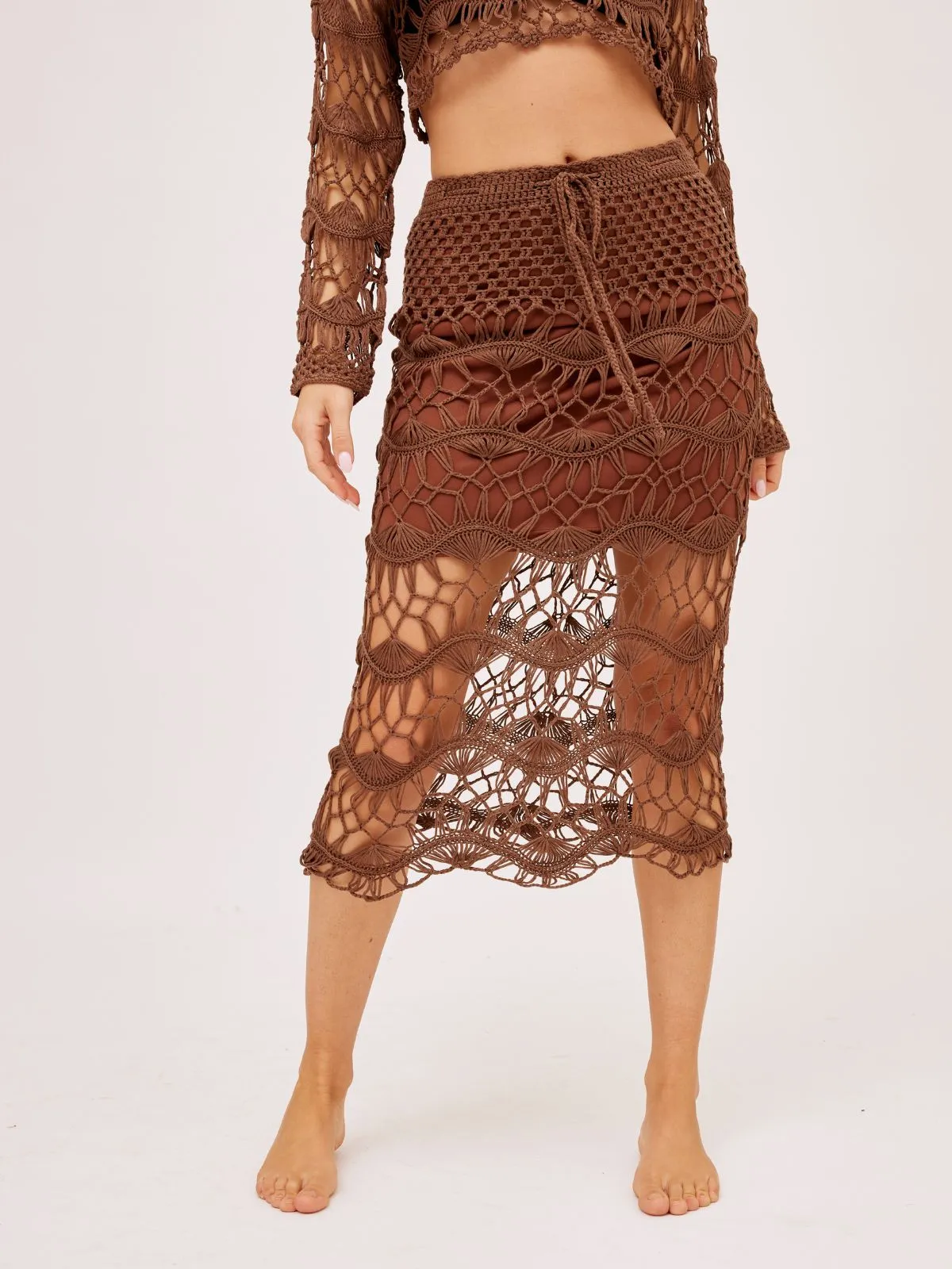 Cora Crochet Midi Skirt / Brown