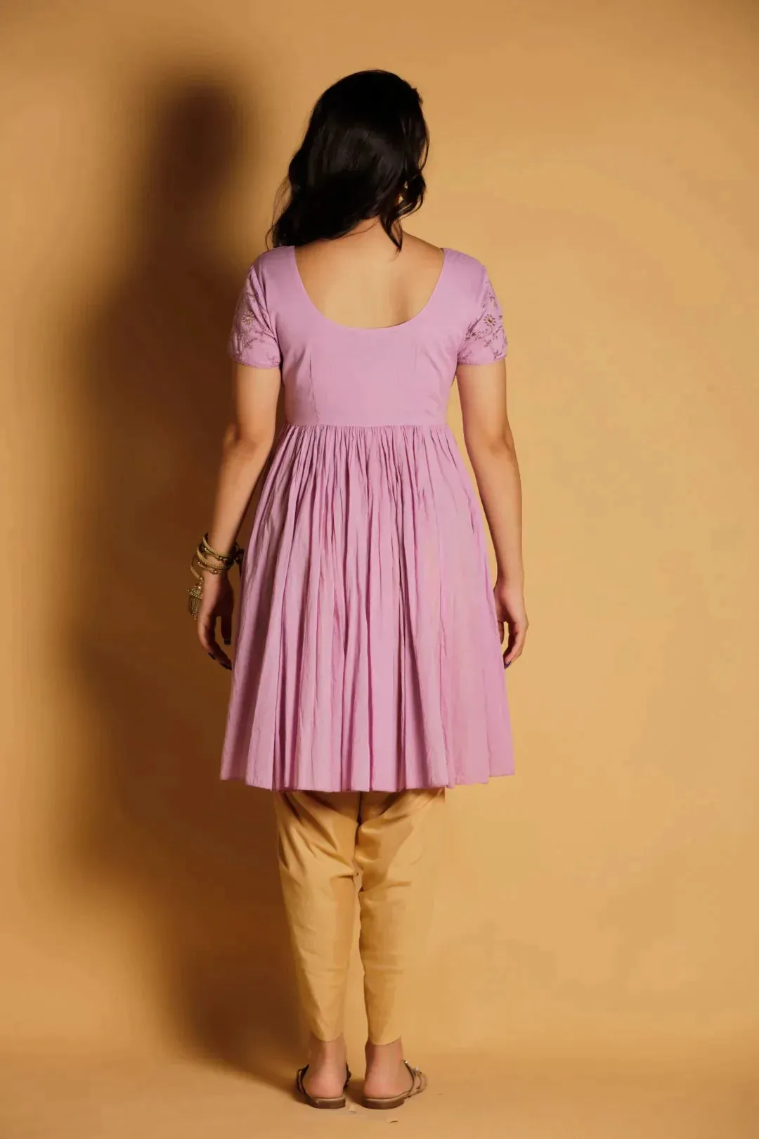 Cotton Crinkled Hand Embroidered Kurta With Tulip Pants