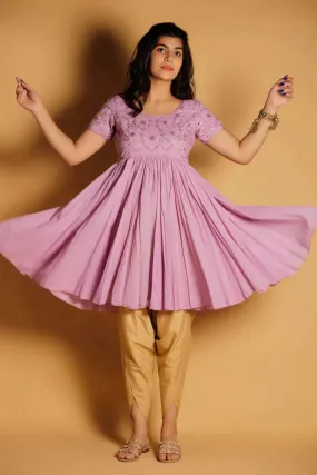 Cotton Crinkled Hand Embroidered Kurta With Tulip Pants