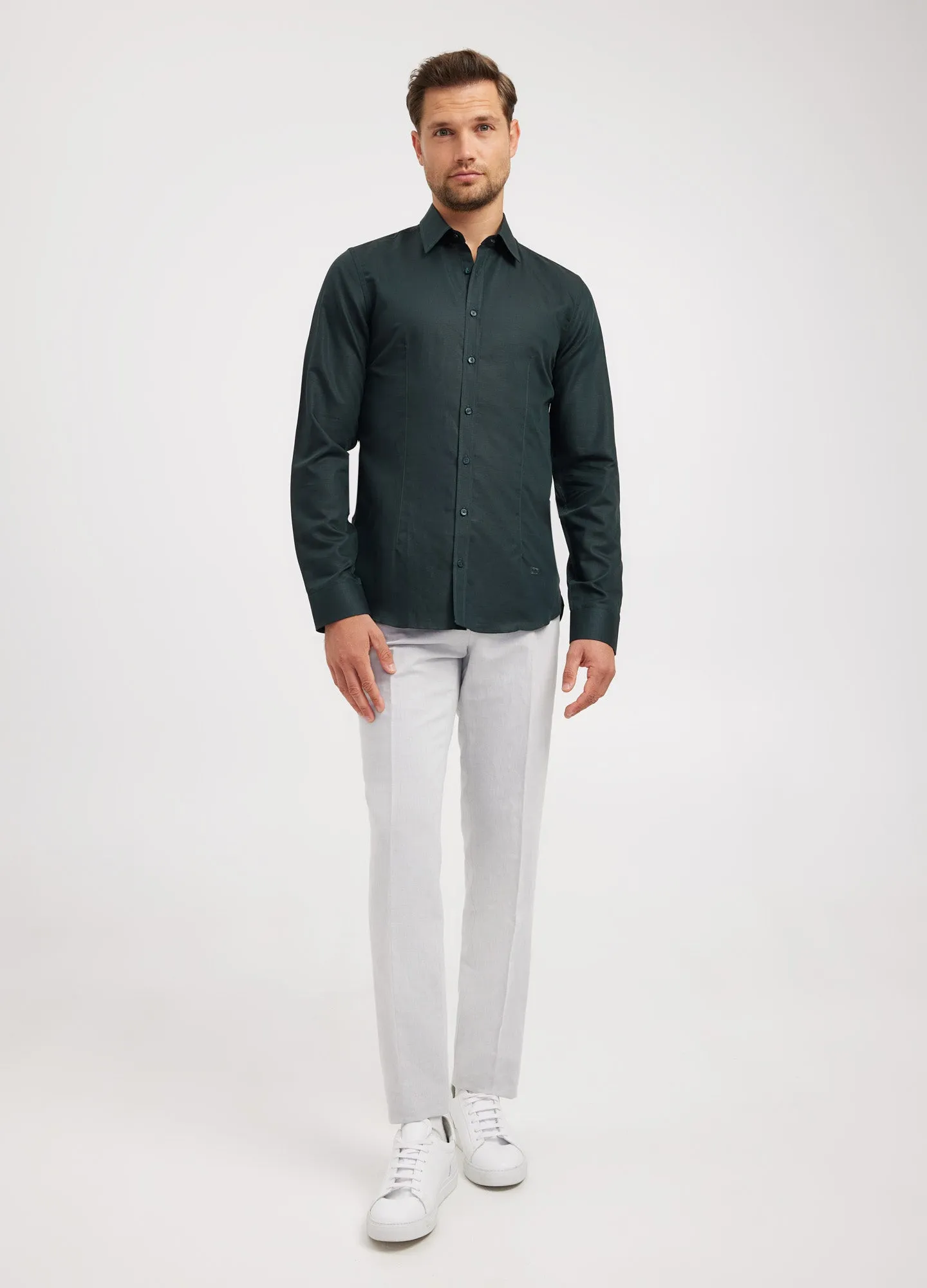 Cotton Linen Shirt Dark Green