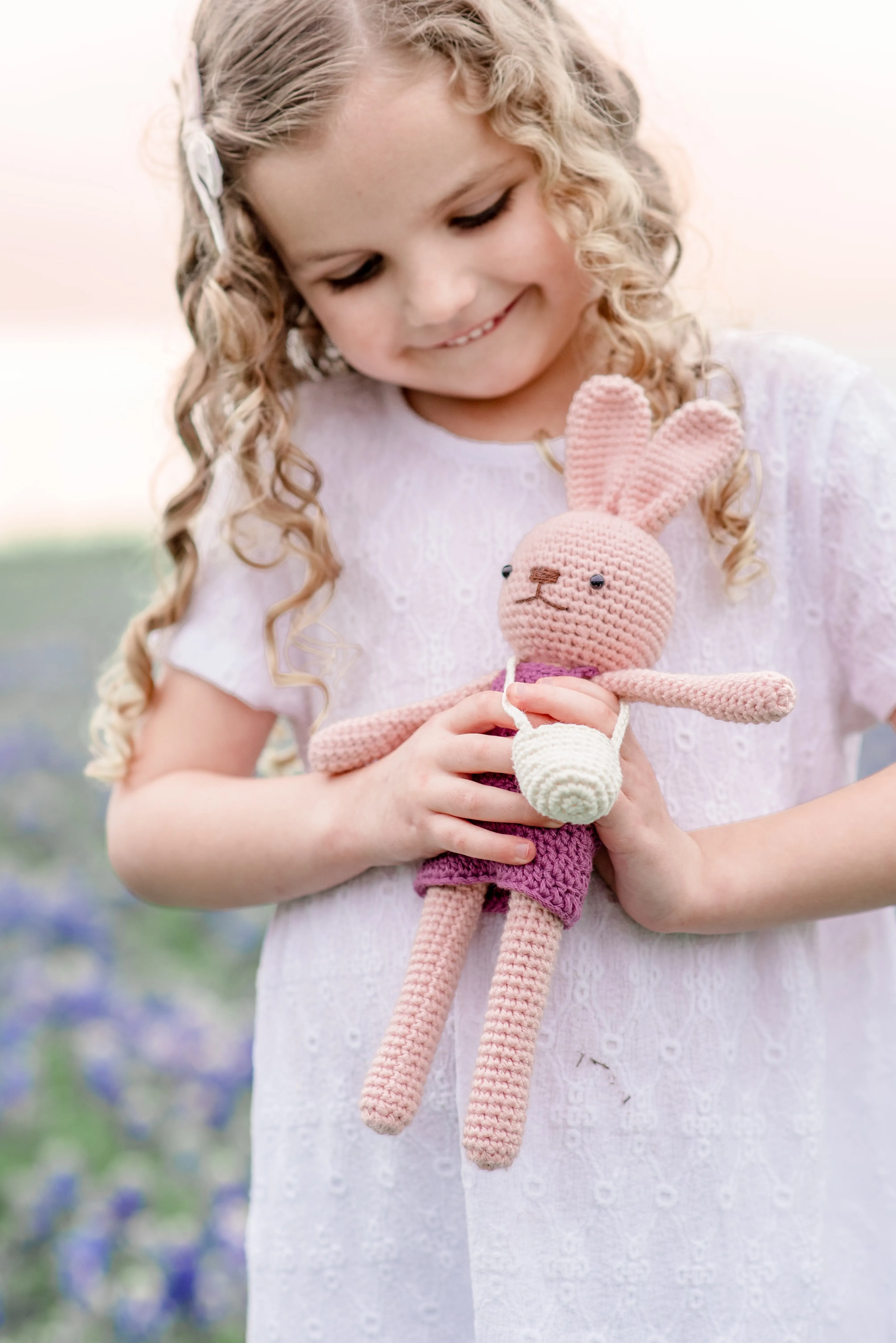 Crochet Doll Set (Gray Bunny Dark Pink Skirt Dark Green Pants)