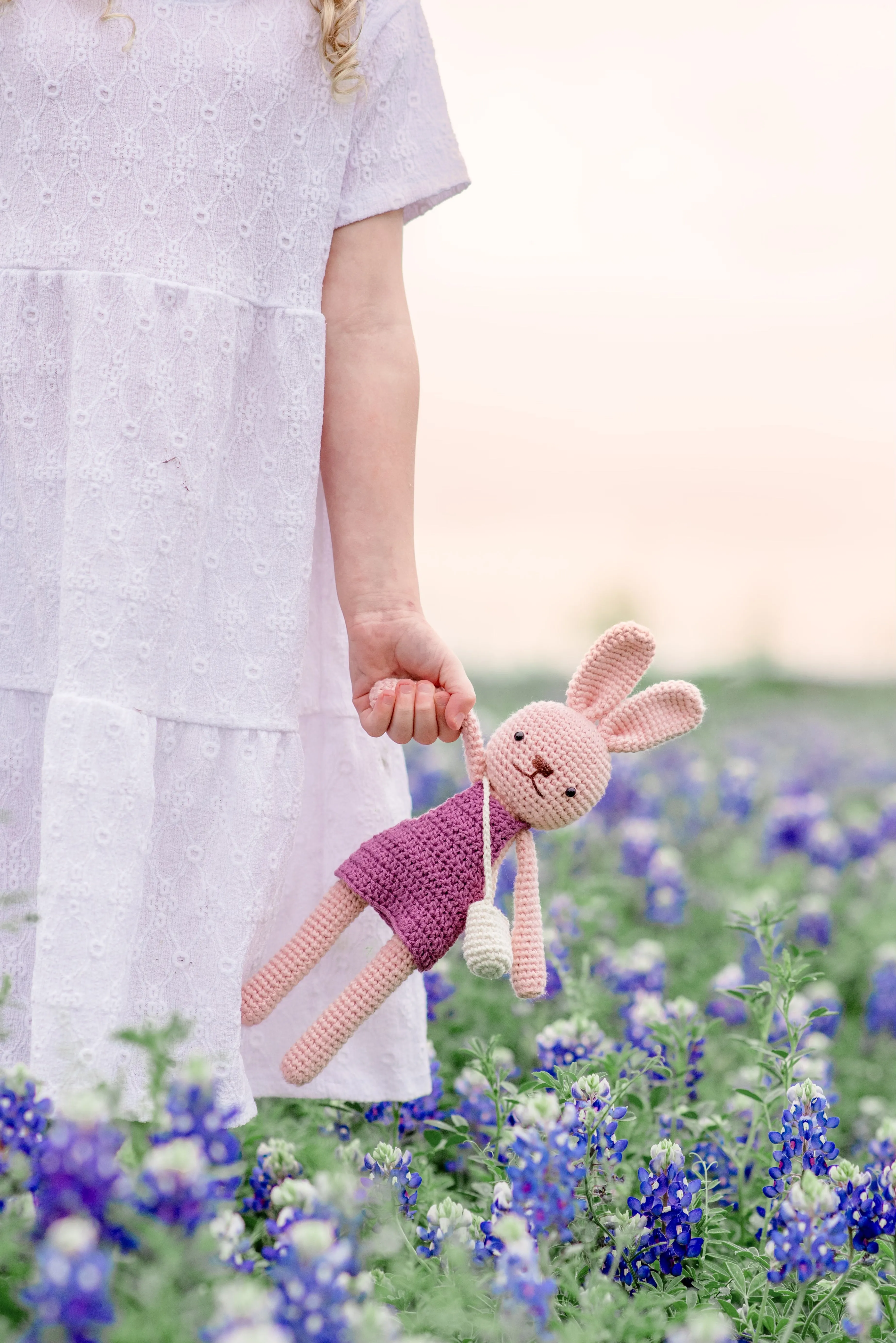 Crochet Doll Set (Gray Bunny Dark Pink Skirt Dark Green Pants)