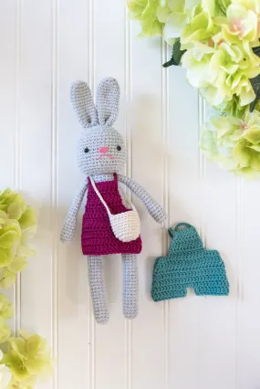 Crochet Doll Set (Gray Bunny Dark Pink Skirt Dark Green Pants)