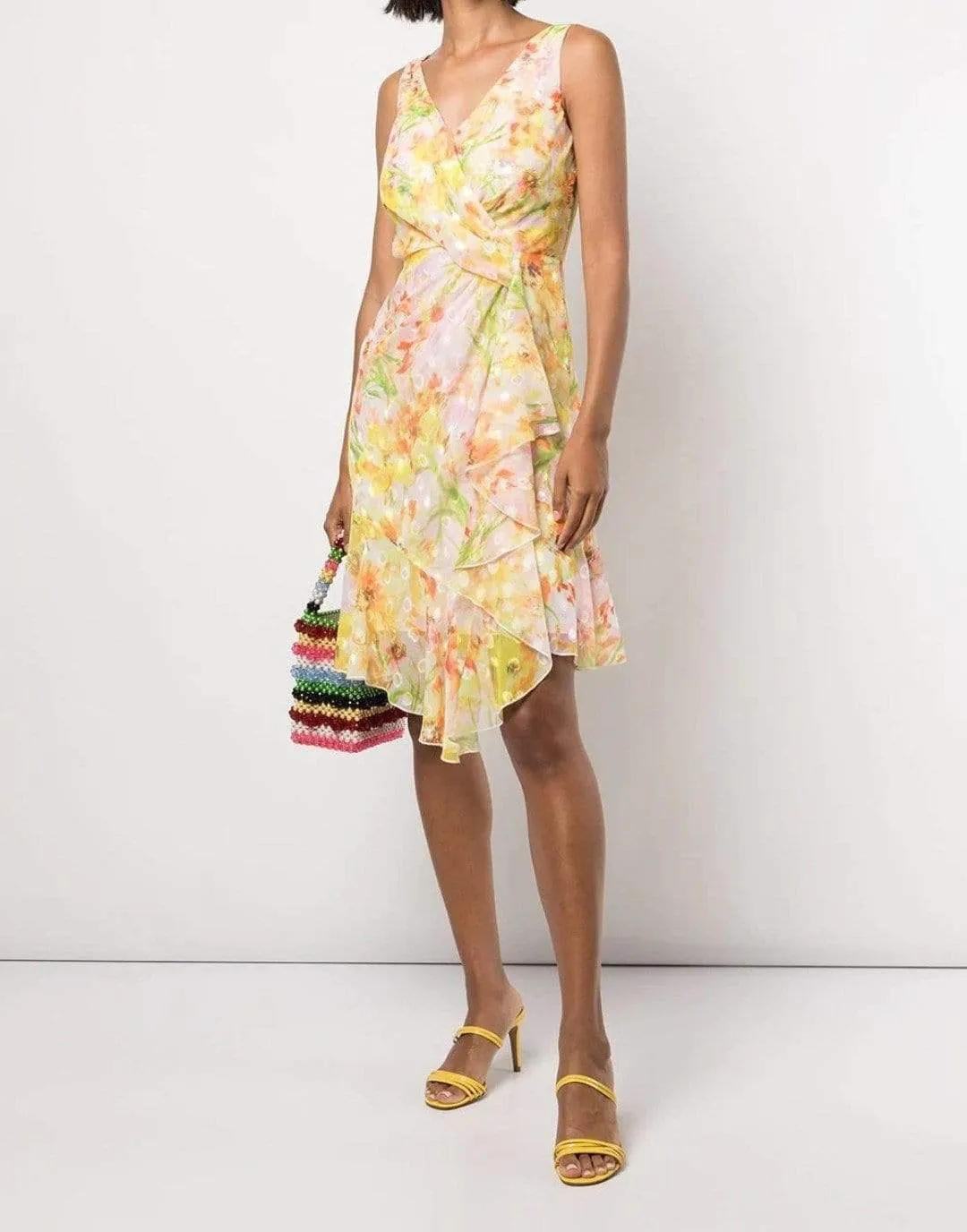 Daffodil Sleeveless Burnout Chiffon Wrap Dress