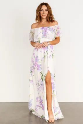 Daphne Off Shoulder Maxi Dress | Ivory   Lavender Floral