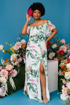 Daphne Off Shoulder Maxi Dress | White   Green Multi Floral