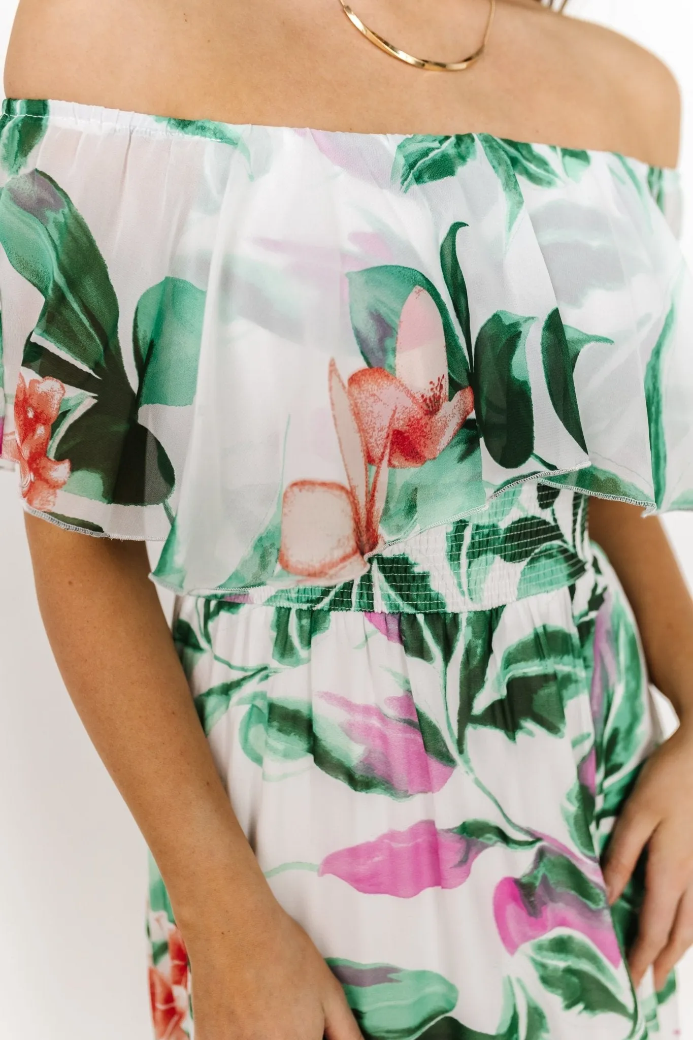 Daphne Off Shoulder Maxi Dress | White   Green Multi Floral