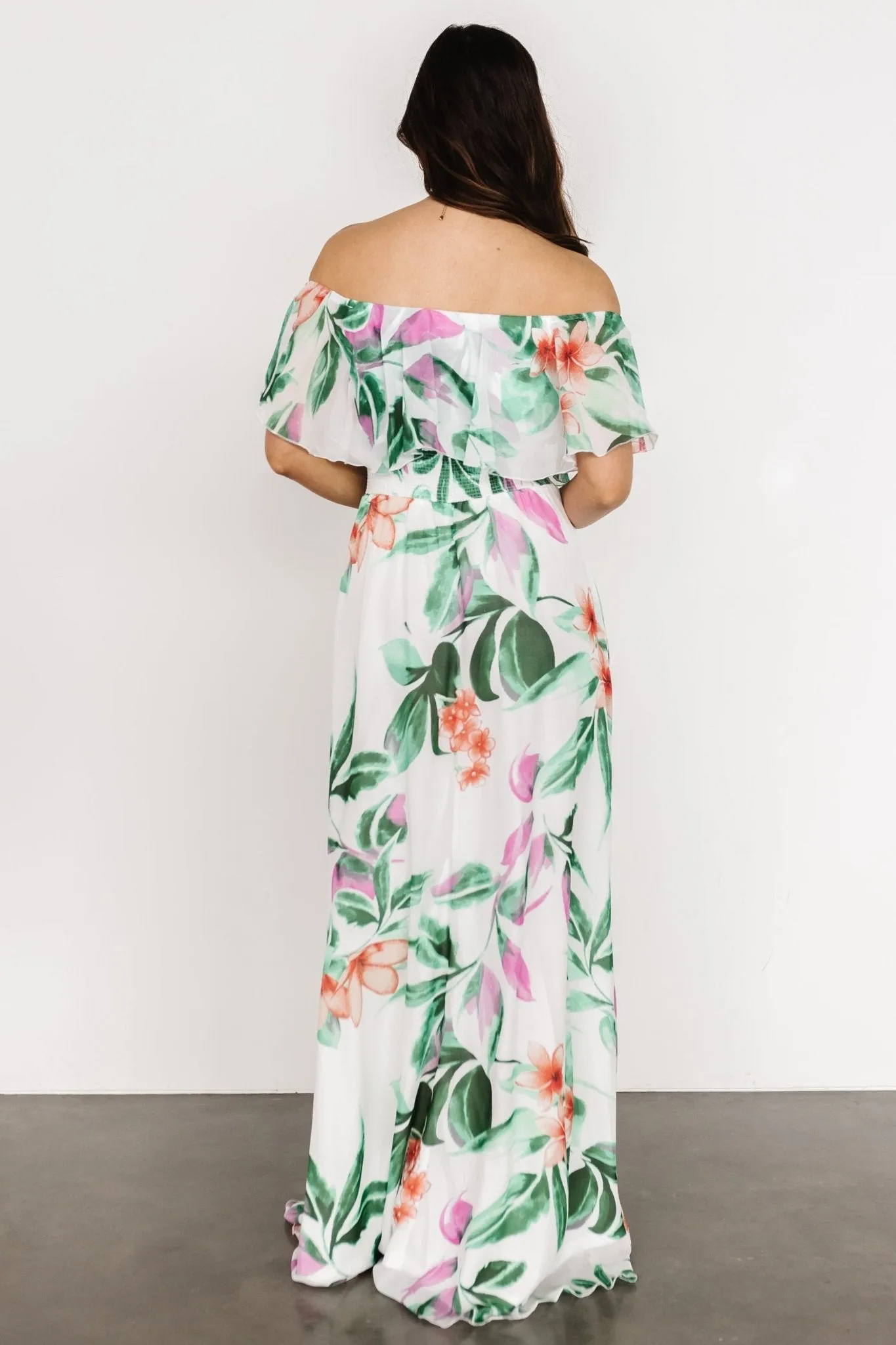 Daphne Off Shoulder Maxi Dress | White   Green Multi Floral