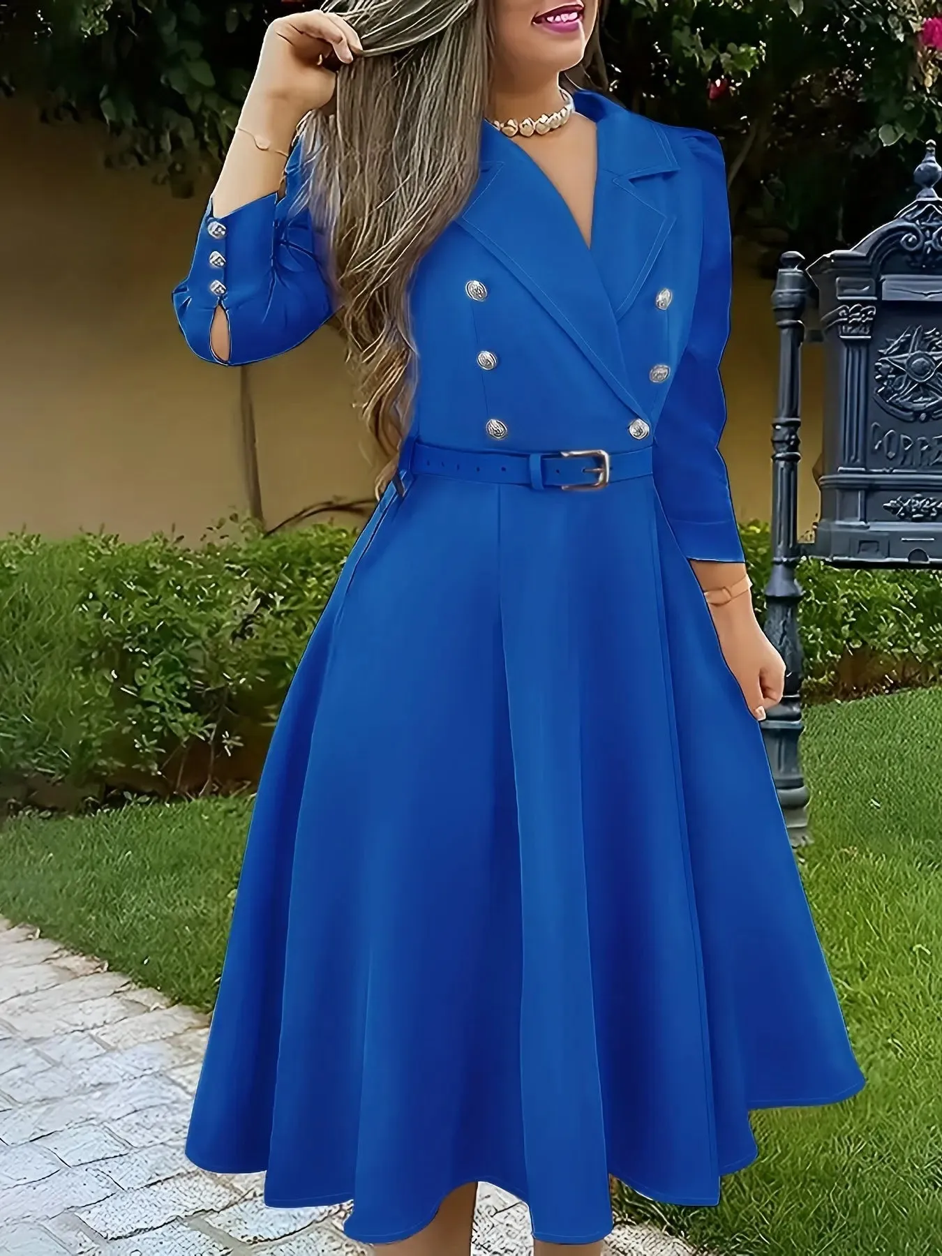 Double Breasted Belted Dress