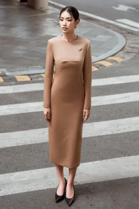 Dulcie Sheath Round Neck Taffeta Midi Dress