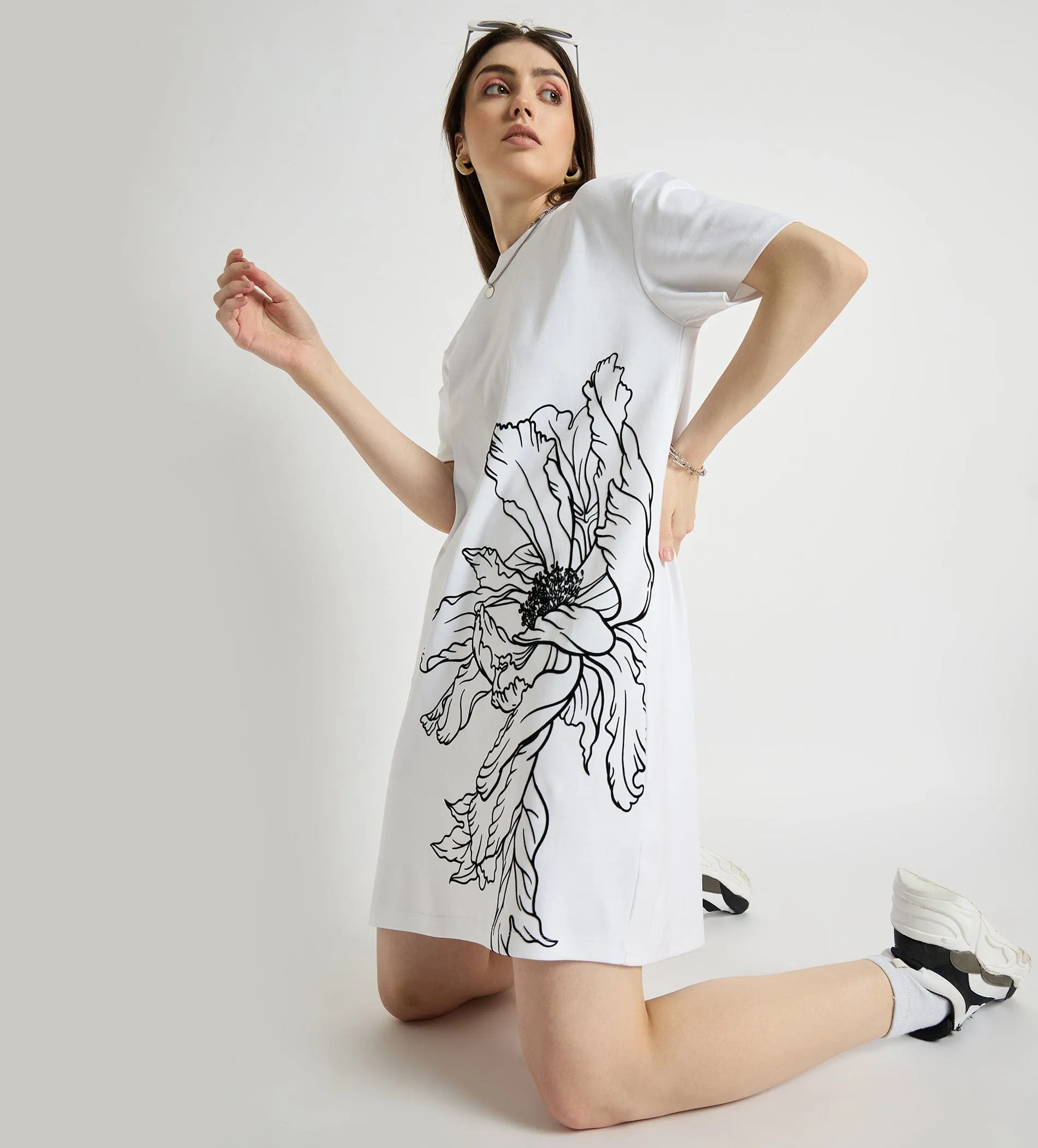 Easy Going Flock Print Tshirt Dress