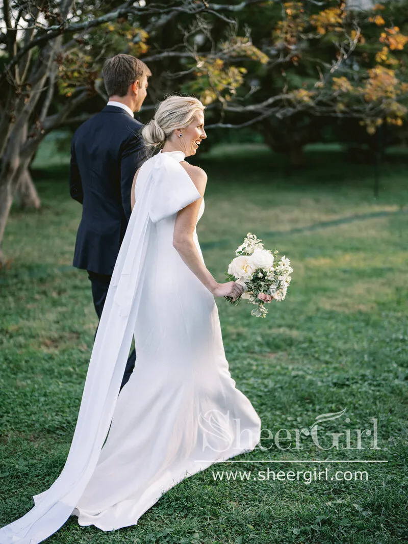 Elegant Mock Neck Bridal Dress Minimalist Chiffon Sheath Wedding Dress Trumpet Wedding Gown AWD2036