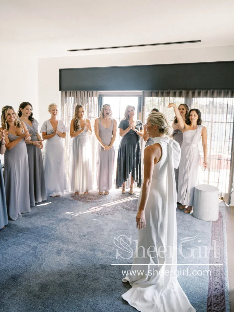 Elegant Mock Neck Bridal Dress Minimalist Chiffon Sheath Wedding Dress Trumpet Wedding Gown AWD2036