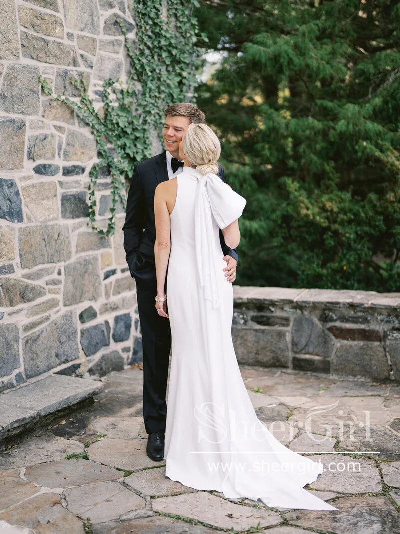 Elegant Mock Neck Bridal Dress Minimalist Chiffon Sheath Wedding Dress Trumpet Wedding Gown AWD2036