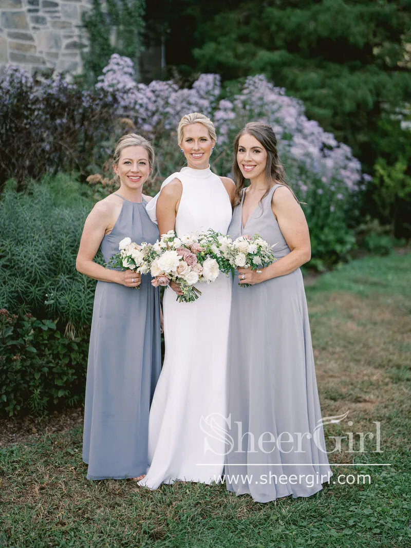 Elegant Mock Neck Bridal Dress Minimalist Chiffon Sheath Wedding Dress Trumpet Wedding Gown AWD2036