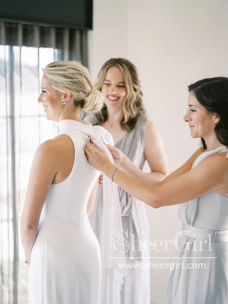 Elegant Mock Neck Bridal Dress Minimalist Chiffon Sheath Wedding Dress Trumpet Wedding Gown AWD2036