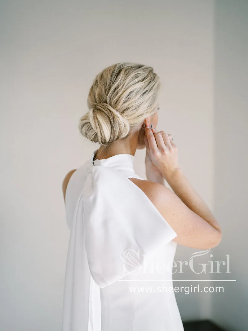 Elegant Mock Neck Bridal Dress Minimalist Chiffon Sheath Wedding Dress Trumpet Wedding Gown AWD2036