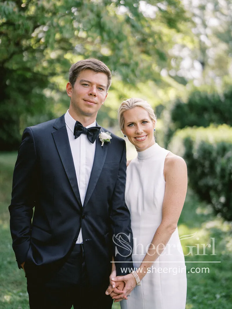 Elegant Mock Neck Bridal Dress Minimalist Chiffon Sheath Wedding Dress Trumpet Wedding Gown AWD2036