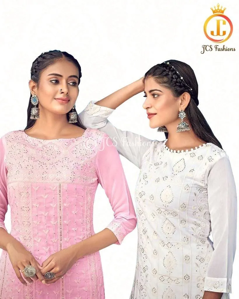 Elegant Pure Georgette Lucknowi Kurti with Cotton Skirt