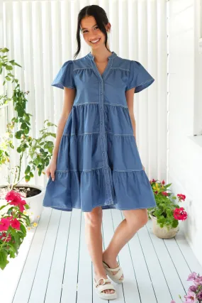 Emma Cotton Dress - Blue