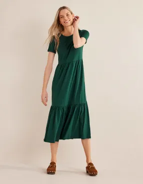 Emma Tiered Jersey Midi Dress-Emerald Night