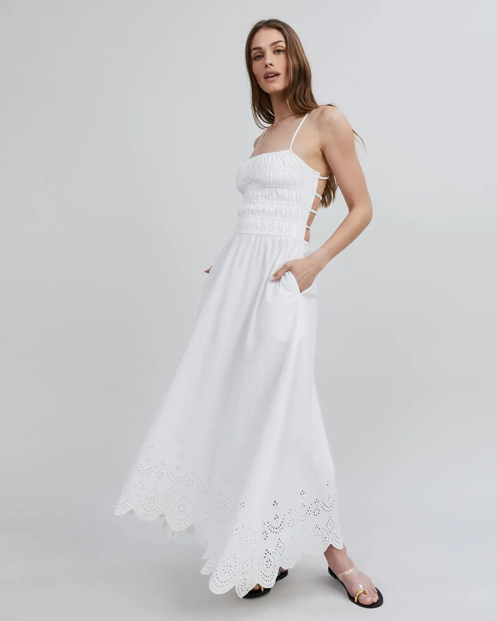 Eyelet Delta Midi Dress Optic White