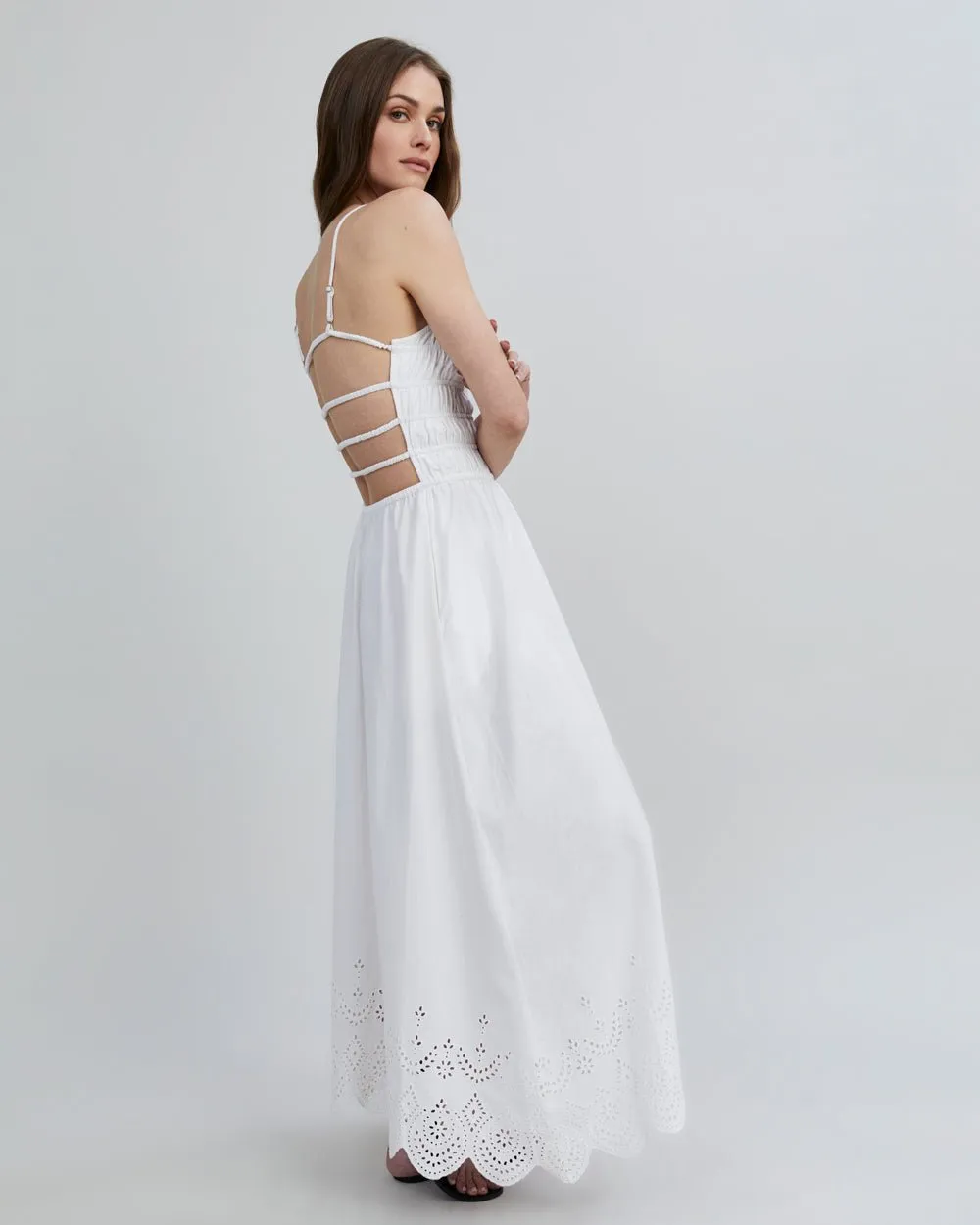 Eyelet Delta Midi Dress Optic White