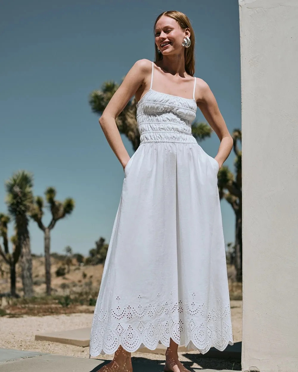 Eyelet Delta Midi Dress Optic White