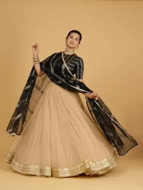 Farah x Tyohaar | Gold Panelled Organza Lehenga Skirt
