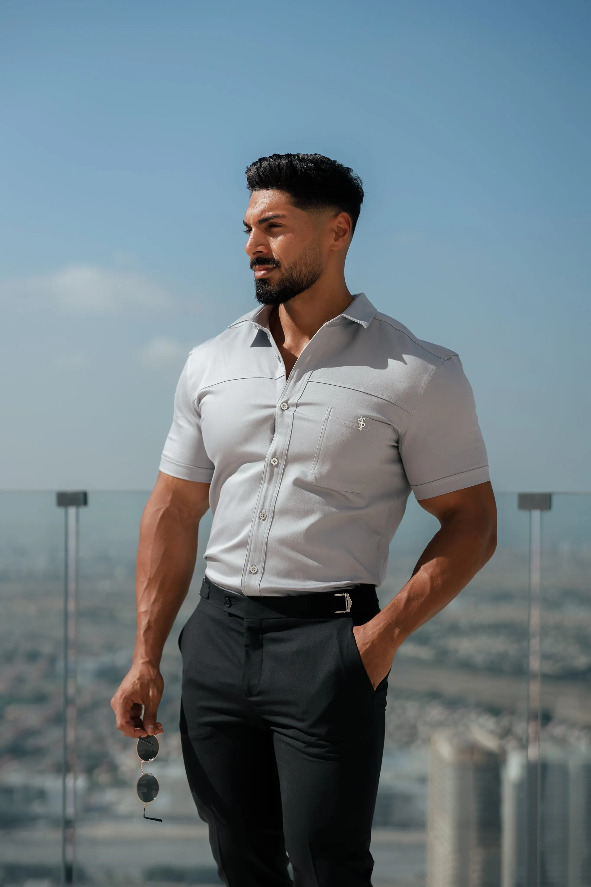 Father Sons Slim Formal Black Stretch Trousers With Silver Waist Adjusters - FST013