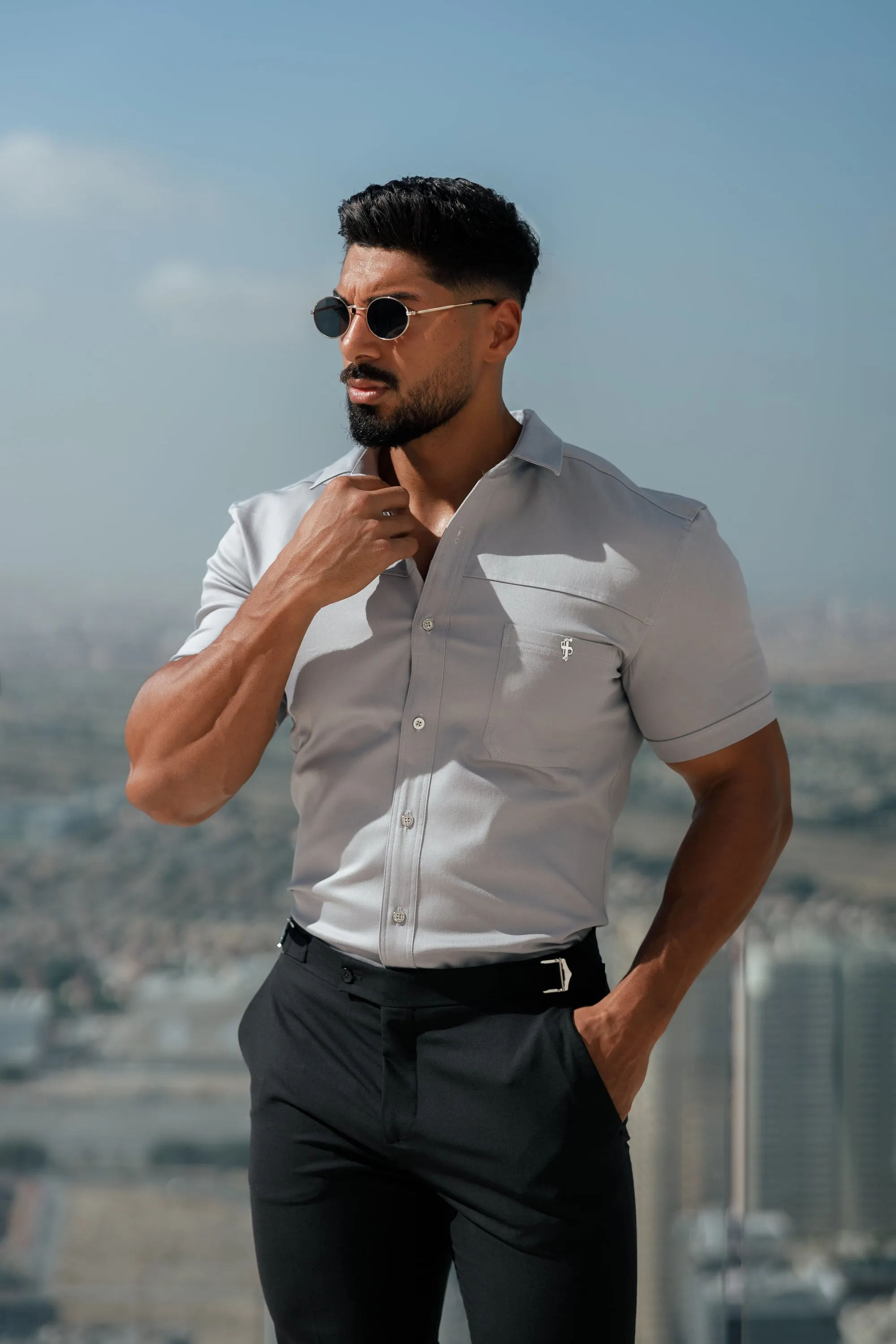 Father Sons Slim Formal Black Stretch Trousers With Silver Waist Adjusters - FST013