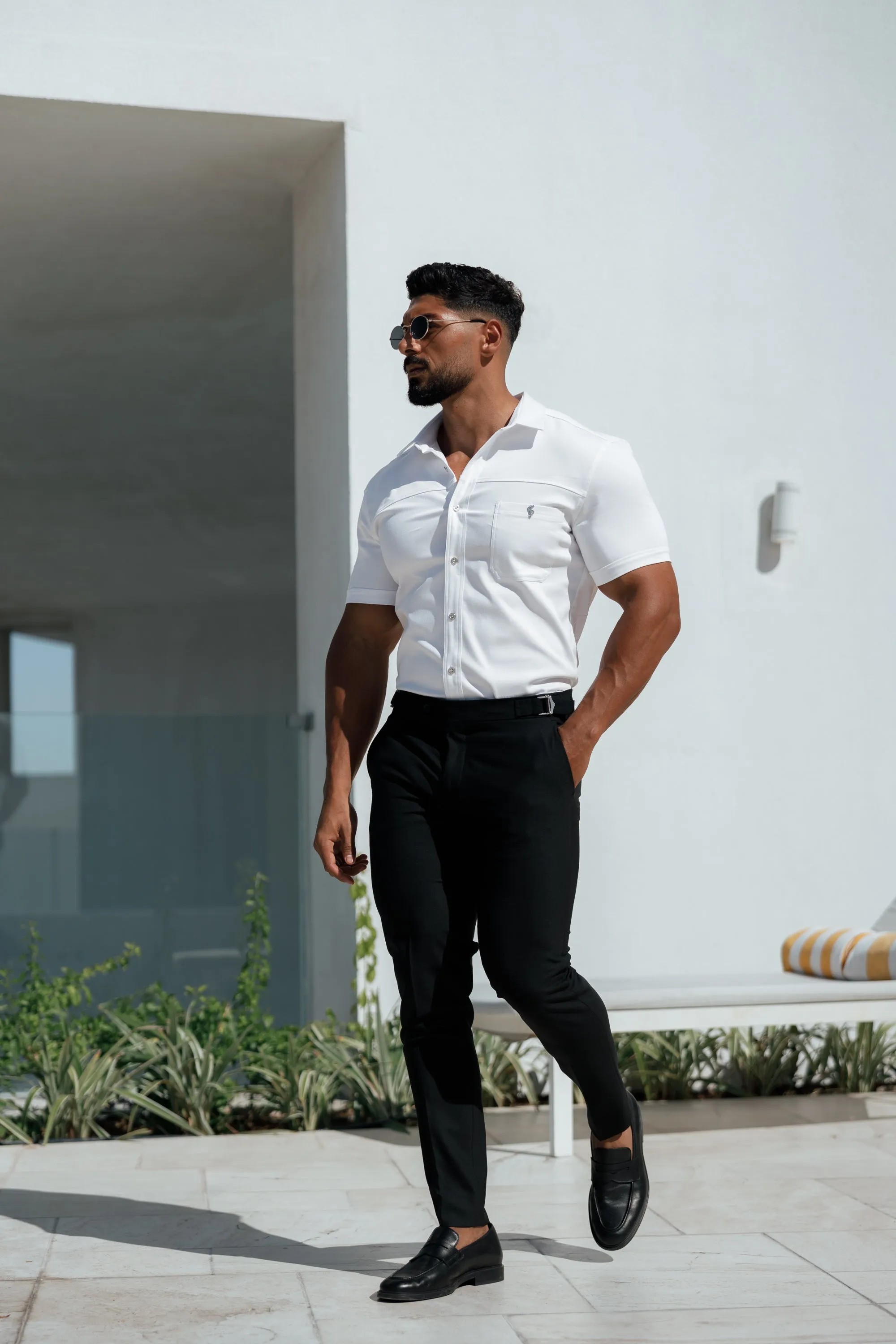Father Sons Slim Formal Black Stretch Trousers With Silver Waist Adjusters - FST013