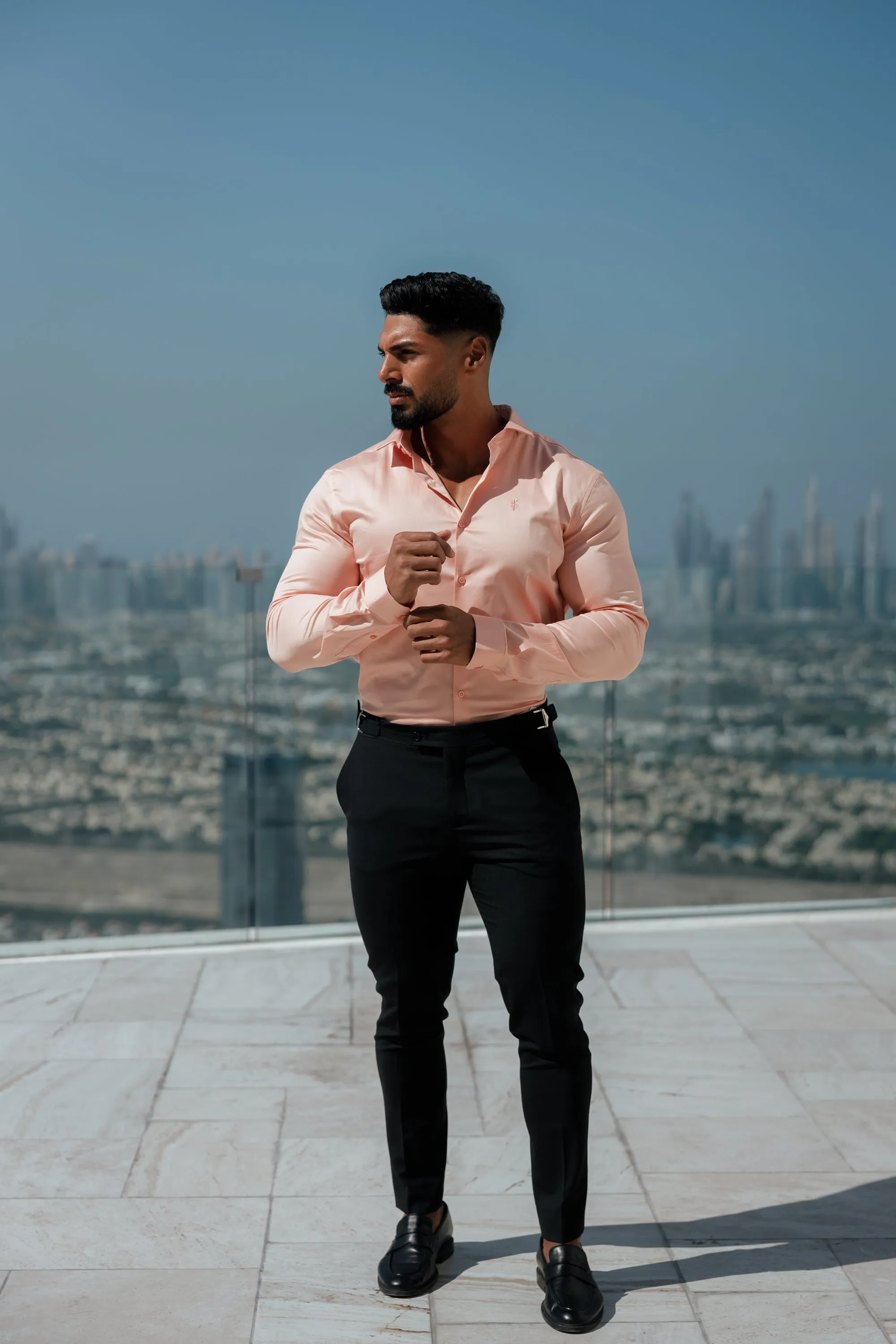 Father Sons Slim Formal Black Stretch Trousers With Silver Waist Adjusters - FST013