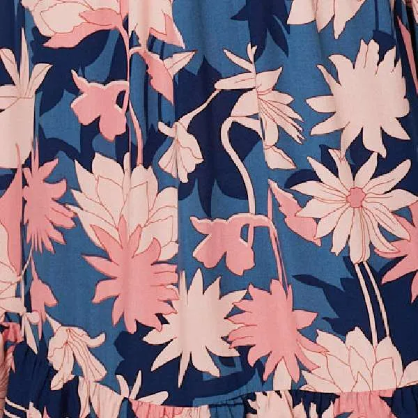 Floral 3/4 Sleeve Ruffled Midi Dress