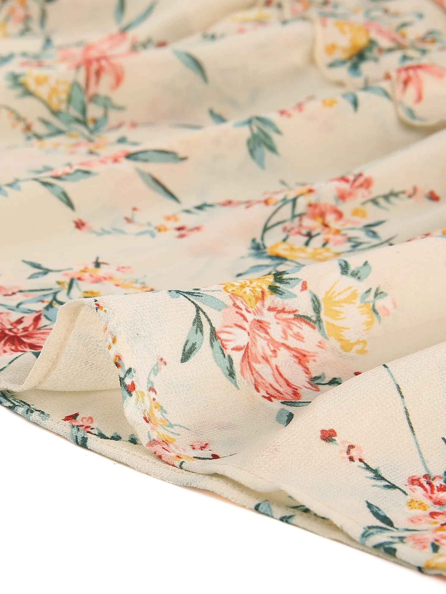 Floral Flutter Sleeve V Neck Smocked Ruffle Dress