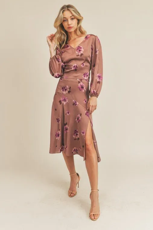 Floral Satin Midi Skirt