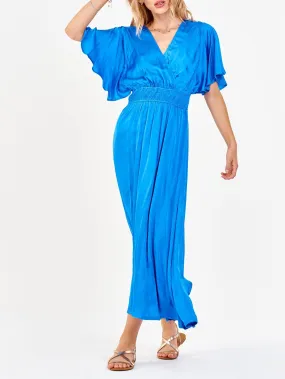 GAELA SMOCKED WAIST SILKY DRESS COBALT