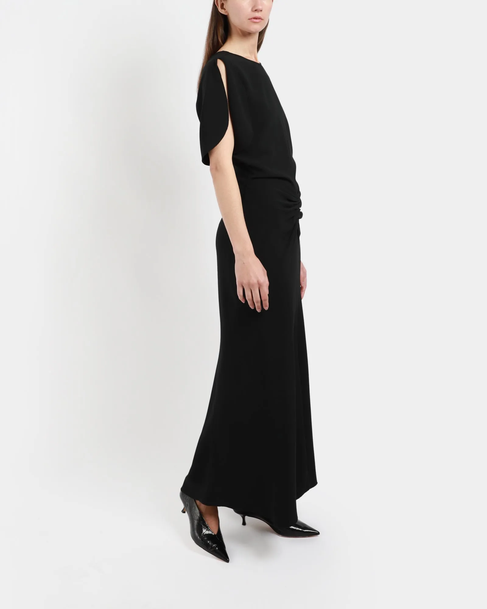 Gathered Waist Midi Dress - Bla