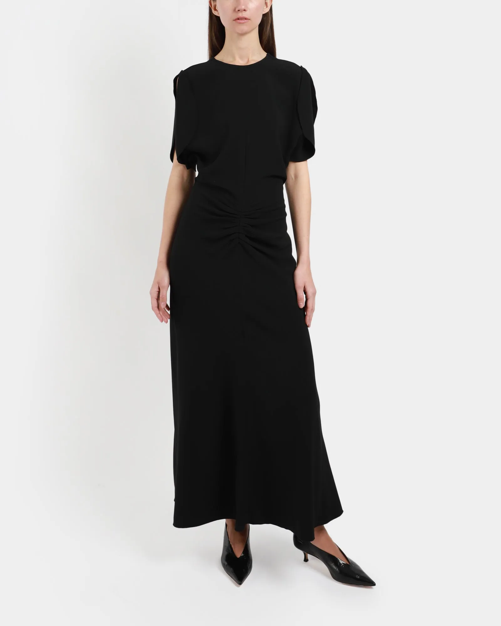 Gathered Waist Midi Dress - Bla