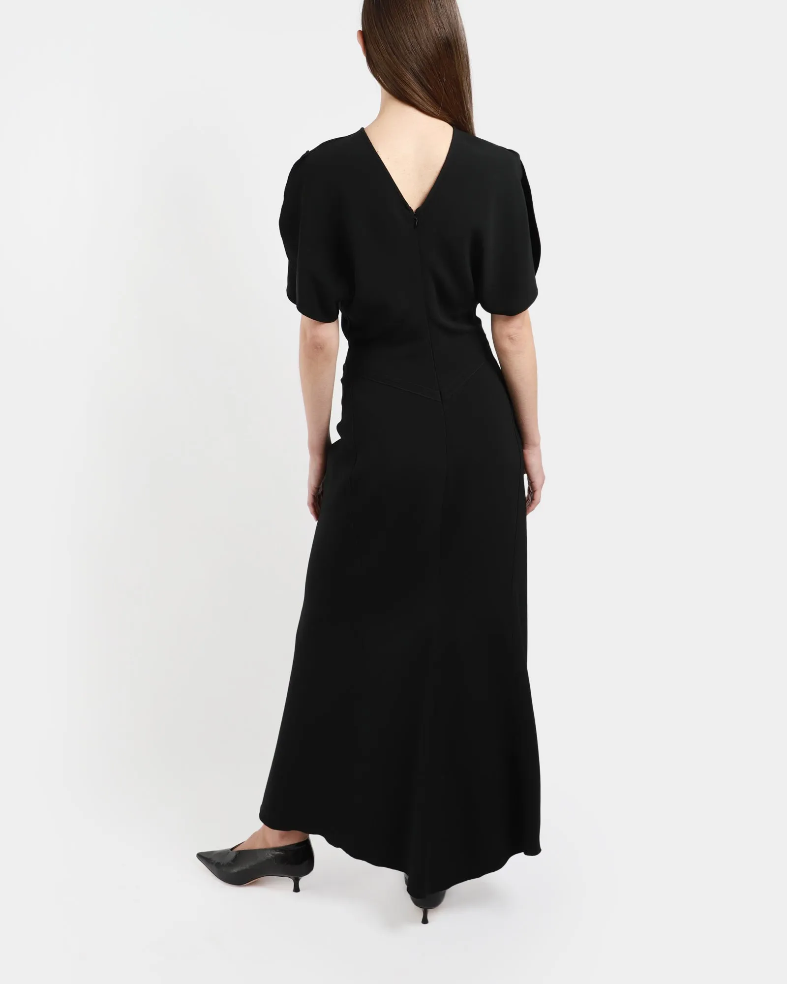 Gathered Waist Midi Dress - Bla