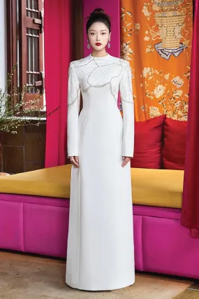Glamor A-line High Neck Velvet Satin Maxi Dress