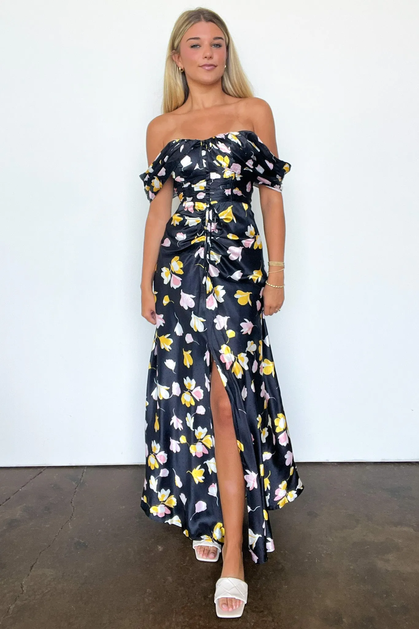 Gorgeous Purpose Floral Ruched Slit Maxi Dress - FINAL SALE