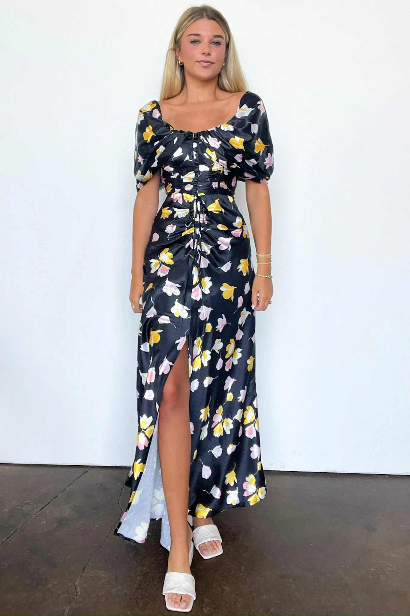 Gorgeous Purpose Floral Ruched Slit Maxi Dress - FINAL SALE