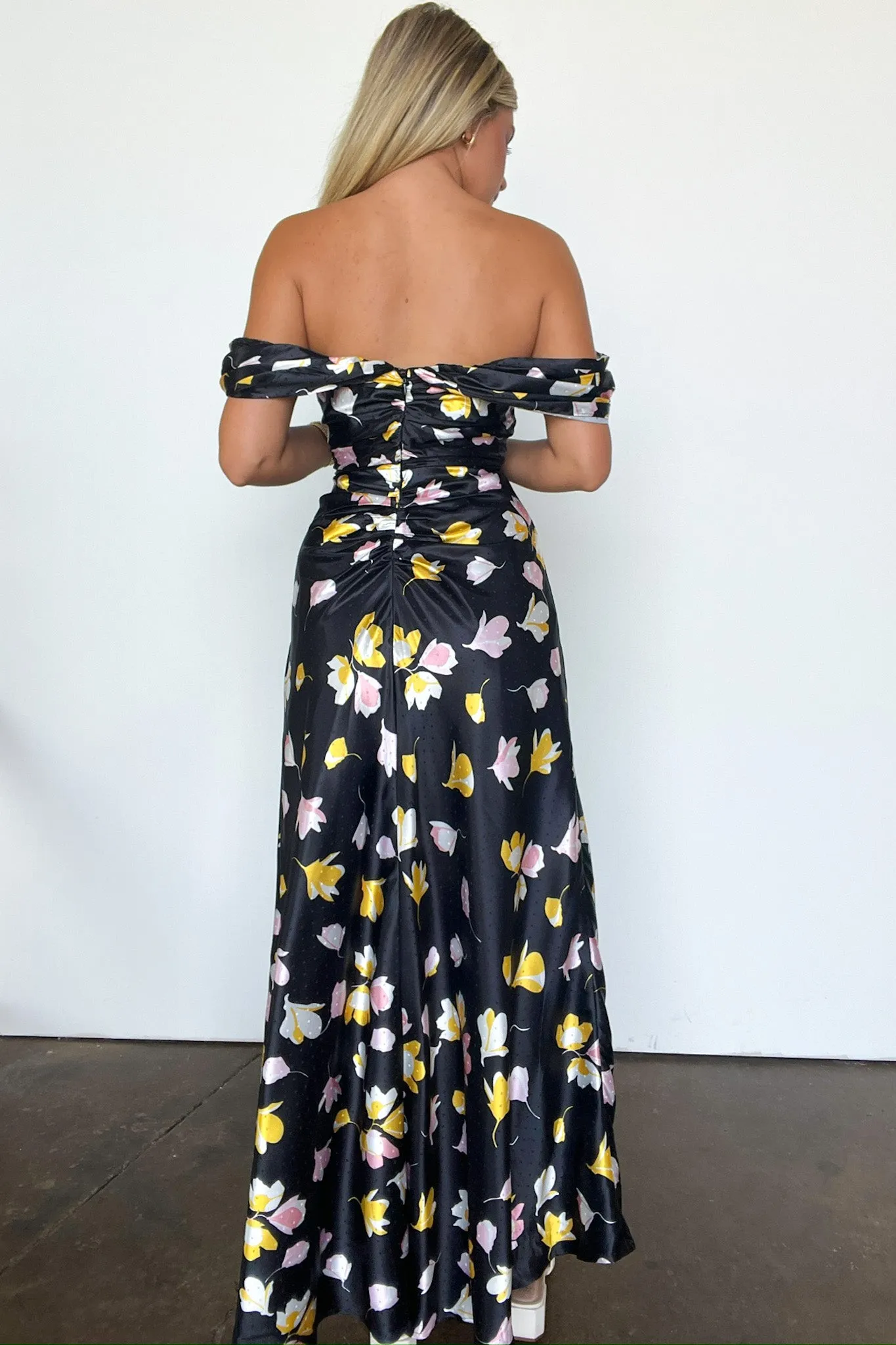 Gorgeous Purpose Floral Ruched Slit Maxi Dress - FINAL SALE