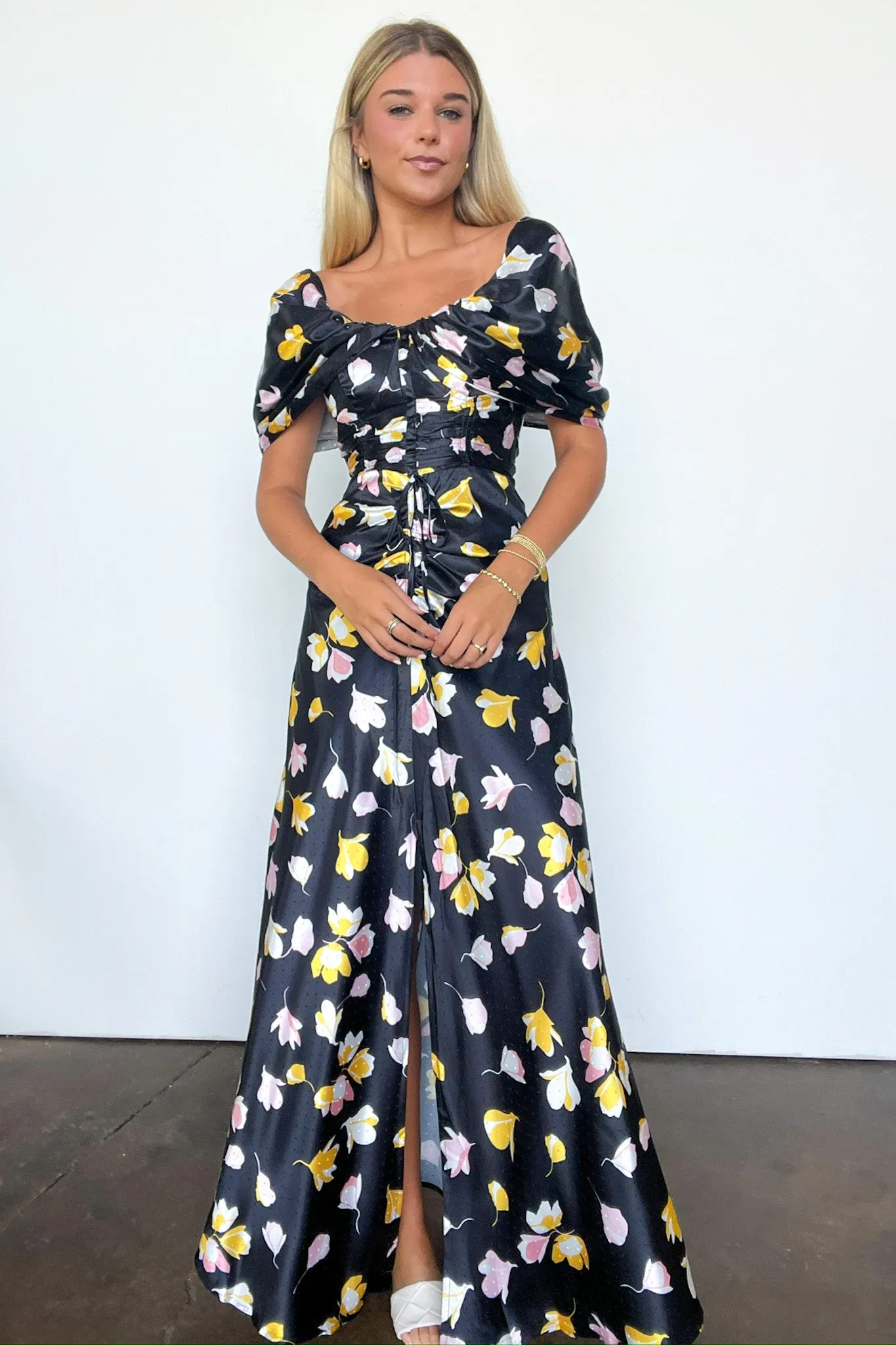 Gorgeous Purpose Floral Ruched Slit Maxi Dress - FINAL SALE