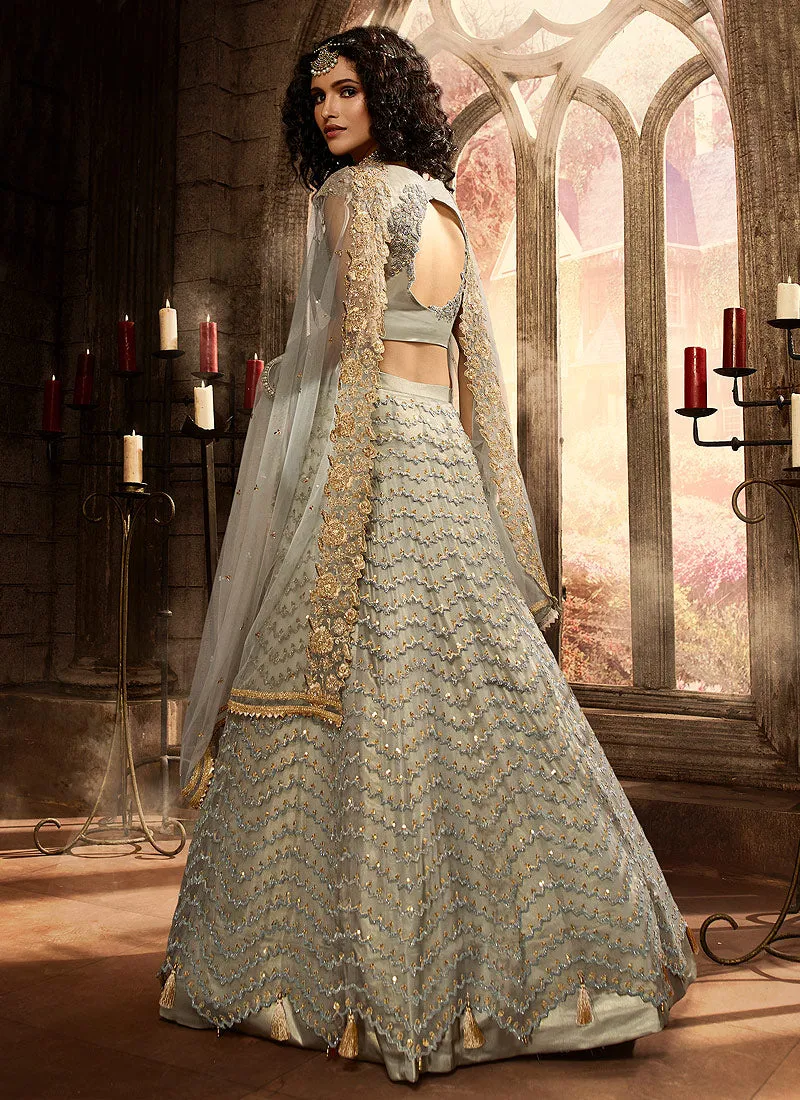 Grey Zari Embroidered Lehenga Choli Set