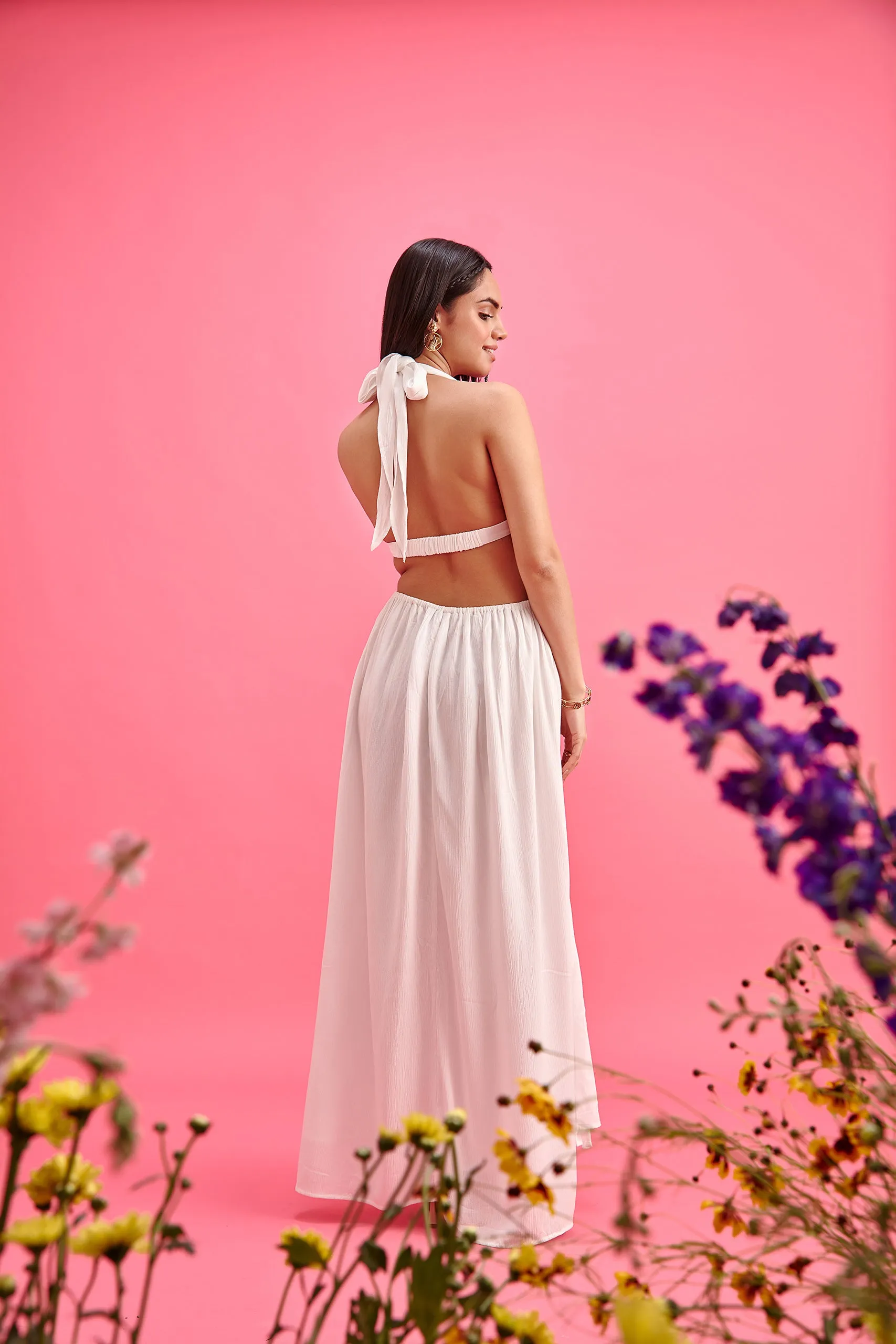 Halter Neck Maxi Dress with Wooden O-Ring