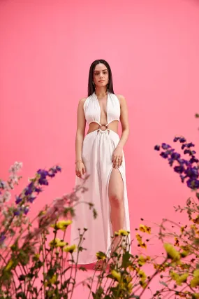 Halter Neck Maxi Dress with Wooden O-Ring