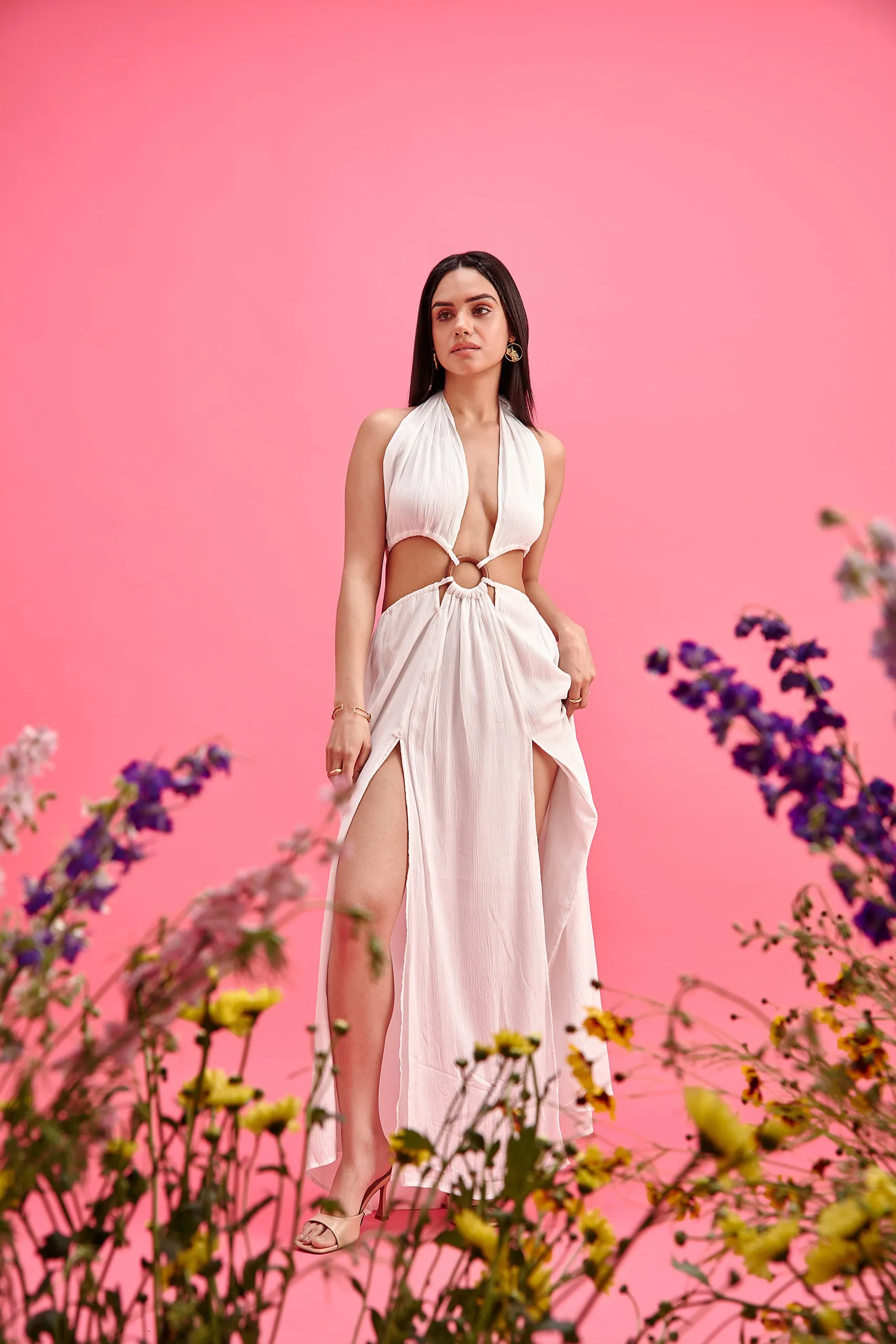 Halter Neck Maxi Dress with Wooden O-Ring